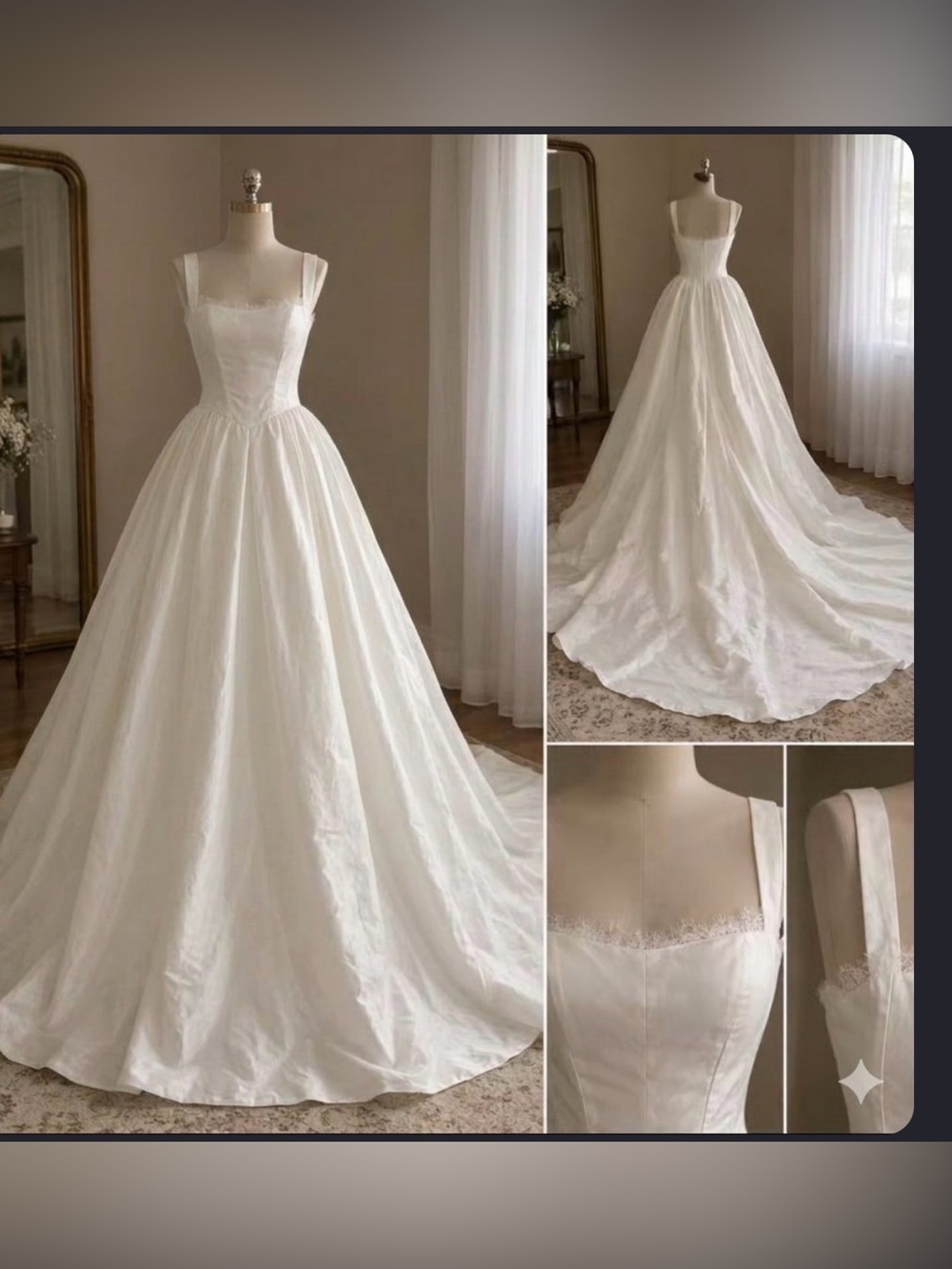 Ivory Satin Square-Neck Ball Gown Wedding Dress new without tag